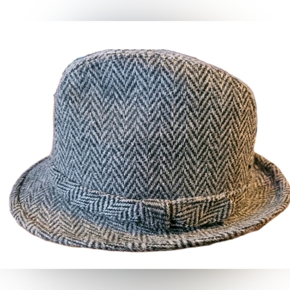 Vintage Dorfman Pacific Men's Gray Herringbone Tweed Fedora Hat Dark Academia